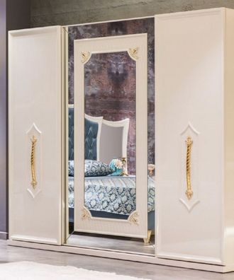 Casa Padrino Luxus Barock Schlafzimmerschrank Weiß / Gold - Massivholz Kleiderschrank