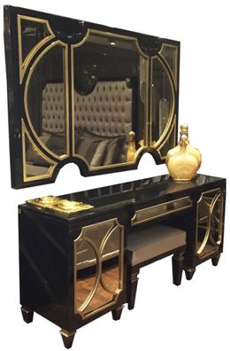 Casa Padrino Luxus Barock Schlafzimmer Set Schwarz / Gold - 1 Wandspiegel & 1 Kommode