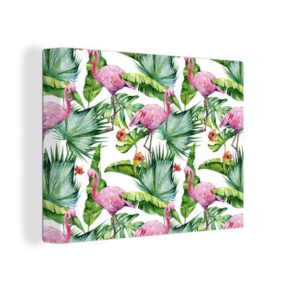 Leinwandbilder - Wanddeko 40x30 cm Blätter - Flamingo - Blumen - Dschungel