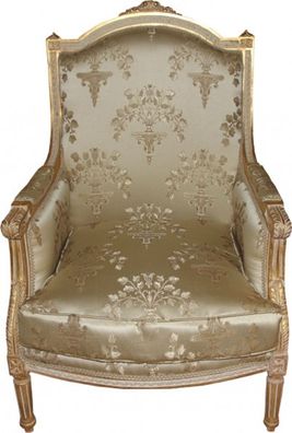Casa Padrino Barock Lounge Thron Sessel Empire Taupe Muster / Gold - Ohren Sessel - O
