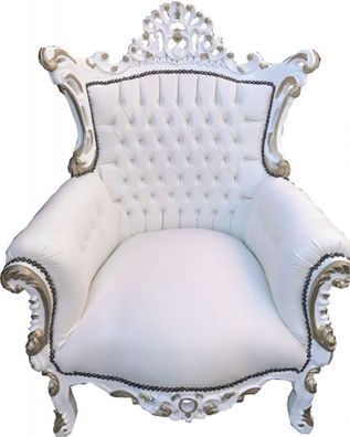 Casa Padrino Barock Sessel Al Capone Weiß / Weiß mit Goldbemalung - Möbel Antik Stil
