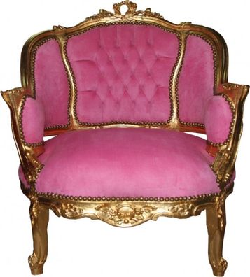 Casa Padrino Barock Salon Lounge Sessel Rosa / Gold - Cocktailsessel Stilvoll