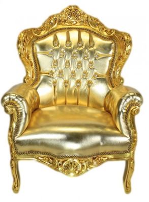 Casa Padrino Barock Sessel "King" Gold / Gold Lederoptik mit Bling Bling Glitzerstein