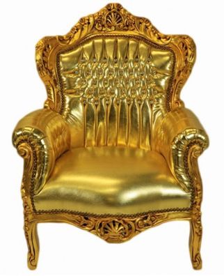 Casa Padrino Barock Sessel "King" Gold/ Gold Lederoptik Bling Bling Glitzersteinen