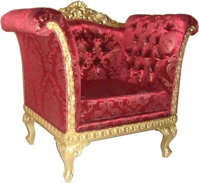 Casa Padrino Barock Lounge Sessel Bordeaux Rot / Gold Möbel Antik Stil - Wohnzimmer C