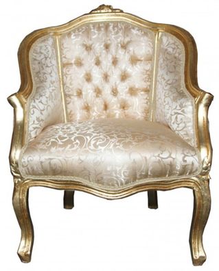 Casa Padrino Barock Damen Salon Sessel Gold Muster/ Gold - Möbel Antik Stil