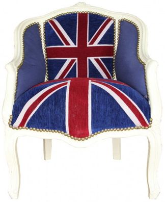 Casa Padrino Barock Damen Salon Sessel Union Jack / Creme - Möbel Antik Stil- Englan
