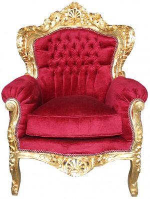 Casa Padrino Barock Sessel "Al Capone" Mod 2 Bordeaux Rot / Gold Möbel Antik Stil