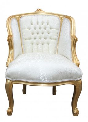 Casa Padrino Barock Salon Sessel Weiß/ Gold - Cocktailsessel