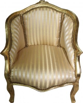 Casa Padrino Barock Damen Salon Sessel Gold Streifen / Gold - Möbel Antik Stil
