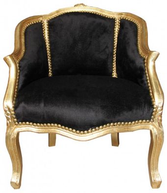 Casa Padrino Barock Damen Salon Sessel Schwarz/ Gold - Möbel Antik Stil