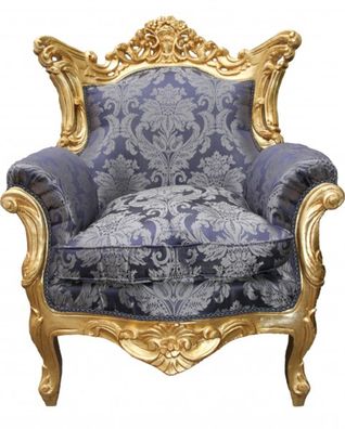 Casa Padrino Barock Sessel "Al Capone" Mod2 Royal Blau Muster / Gold