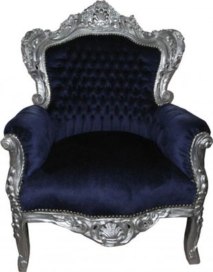 Casa Padrino Barock Sessel "King" Royalblau/ Silber Möbel Antik Stil
