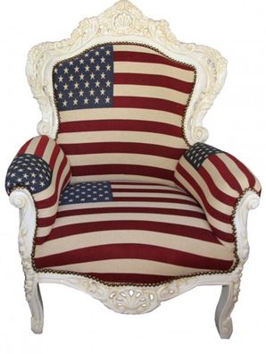 Casa Padrino Barock Sessel "King" USA Design/ Creme Möbel Antik Stil- USA Flagge