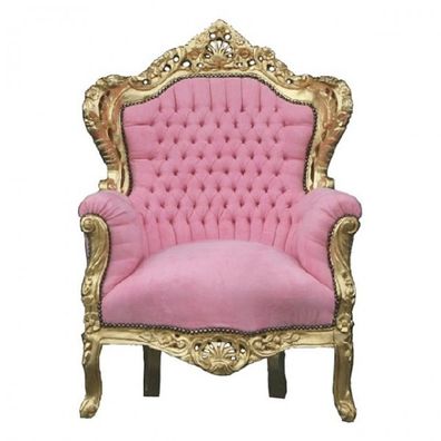 Casa Padrino Barock Sessel "King" Rosa/ Gold - Möbel Antik Stil