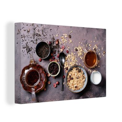 Leinwandbilder - Wanddeko 120x80 cm Haferflocken - Getrocknete Früchte - Gewürze - In