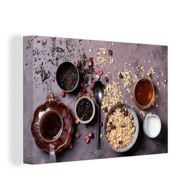 Leinwandbilder - Wanddeko 150x100 cm Haferflocken - Getrocknete Früchte - Gewürze - I