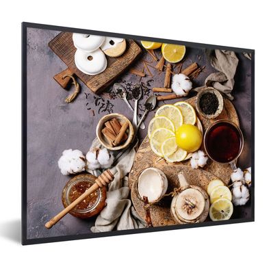 Poster Bilder - 80x60 cm Tee - Zitrone - Honig - Donut - Kräuter (Gr. 80x60 cm)