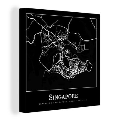 Leinwandbilder - Wanddeko 90x90 cm Singapur - Karte - Stadtplan (Gr. 90x90 cm)
