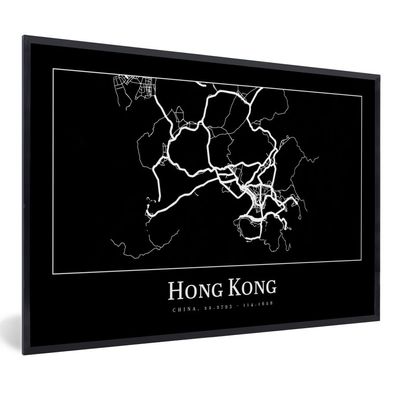 Poster Bilder - 90x60 cm Hongkong - Karte - Stadtplan - Routenbeschreibung