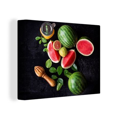 Leinwandbilder - Wanddeko 80x60 cm Wassermelone - Smoothie - Obst - Zitronenpresse