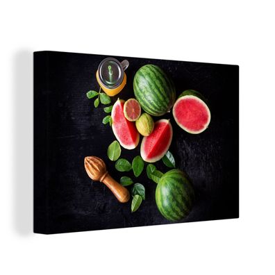 Leinwandbilder - Wanddeko 30x20 cm Wassermelone - Smoothie - Obst - Zitronenpresse