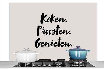 Spritzschutz Küchenrückwand - 120x80 cm Kochen, Jubeln, Genießen. - Zitat - Taupe