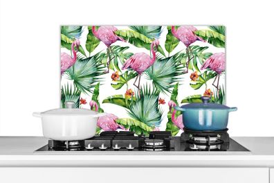 Spritzschutz Küchenrückwand - 60x40 cm Blätter - Flamingo - Blumen - Dschungel