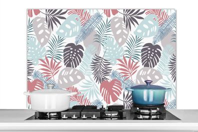 Spritzschutz Küchenrückwand - 100x65 cm Blätter - Dschungel - Pastell - Tropisch