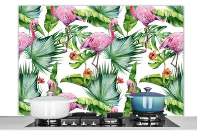 Spritzschutz Küchenrückwand - 120x80 cm Blätter - Flamingo - Blumen - Dschungel