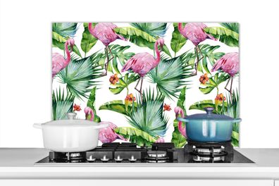Spritzschutz Küchenrückwand - 80x55 cm Blätter - Flamingo - Blumen - Dschungel