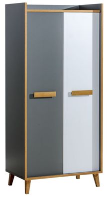 Drehtürenschrank / Kleiderschrank Caranx 1, Farbe: Weiß / Eiche / Anthrazit - Ab