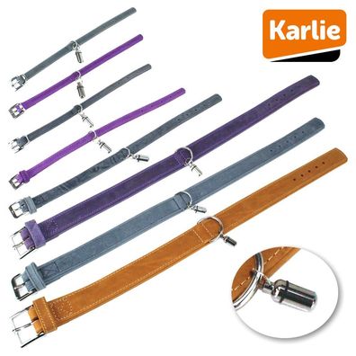 Karlie Leder-Halsband Buffalo - Länge 24-65 cm - Kalbsleder Hundehalsband Adresstube