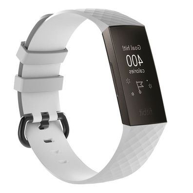 Ersatz Armband Silikon Fitness Sport Tracker für Fitbit Charge 3 / 4 Weiss L