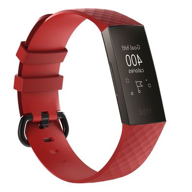 Ersatz Armband Silikon Fitness Sport Tracker für Fitbit Charge 3 / 4 Rot S