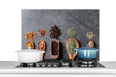 Spritzschutz Küchenrückwand - 90x60 cm Schöpfkelle - Kräuter - Gewürze - Industrie