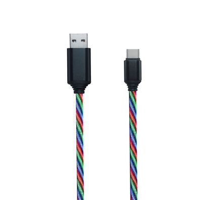 2Go USB Typ C Ladekabel Tricolor mit LED-Beleuchtung Samsung/ Huaweii/ Xiaomi 1m