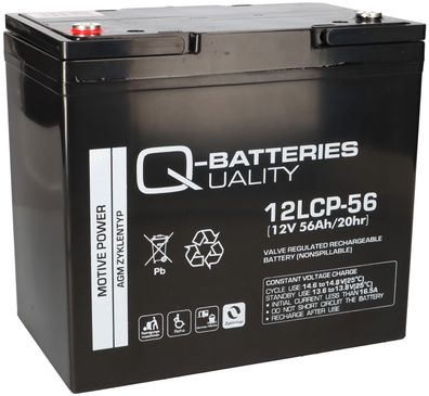 Q-Batteries 12LCP-56 / 12V - 56Ah Blei Akku Zyklentyp AGM - Deep Cycle VRLA