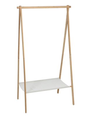 Bambus Kleiderständer mit Stoff Ablage - 155 x 86 cm - Holz Stand Garderobe klappbar