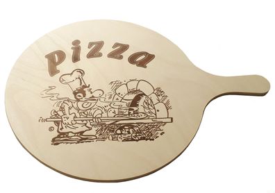 Pizza-Brett Pizzabrett mit Einbrand Motiv Pizzabäcker Holz Servierbrett Ø 32 cm