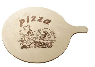 Pizza-Brett Pizzabrett mit Einbrand Motiv Pizzabäcker Holz Servierbrett Ø 40 cm