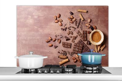 Spritzschutz Küchenrückwand - 100x65 cm Schokolade - Zimt - Nüsse - Küche
