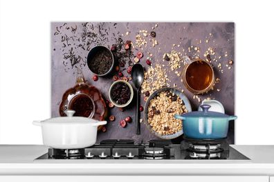 Spritzschutz Küchenrückwand - 90x60 cm Haferflocken - Getrocknete Früchte - Gewürze -