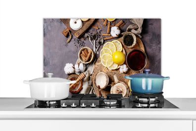 Spritzschutz Küchenrückwand - 60x40 cm Tee - Zitrone - Honig - Donut - Kräuter