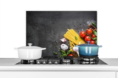 Spritzschutz Küchenrückwand - 70x50 cm Nudeln - Kräuter - Tomate (Gr. 70x50 cm)