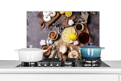 Spritzschutz Küchenrückwand - 60x40 cm Tee - Zitrone - Honig - Donut - Kräuter