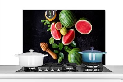 Spritzschutz Küchenrückwand - 90x60 cm Wassermelone - Smoothie - Obst - Zitronenpress