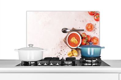 Spritzschutz Küchenrückwand - 70x50 cm Tomate - Suppe - - Kräuter (Gr. 70x50 cm)