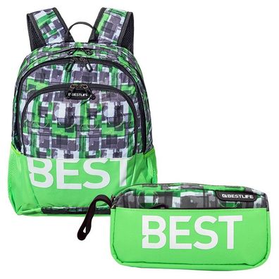 Bestlife Rucksack TASKU grün + Mäppchen mit Laptopfach bis 15,6 Zoll
