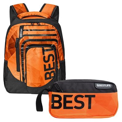 Bestlife Rucksack BREVIS orange + Mäppchen mit Laptopfach bis 15,6 Zoll